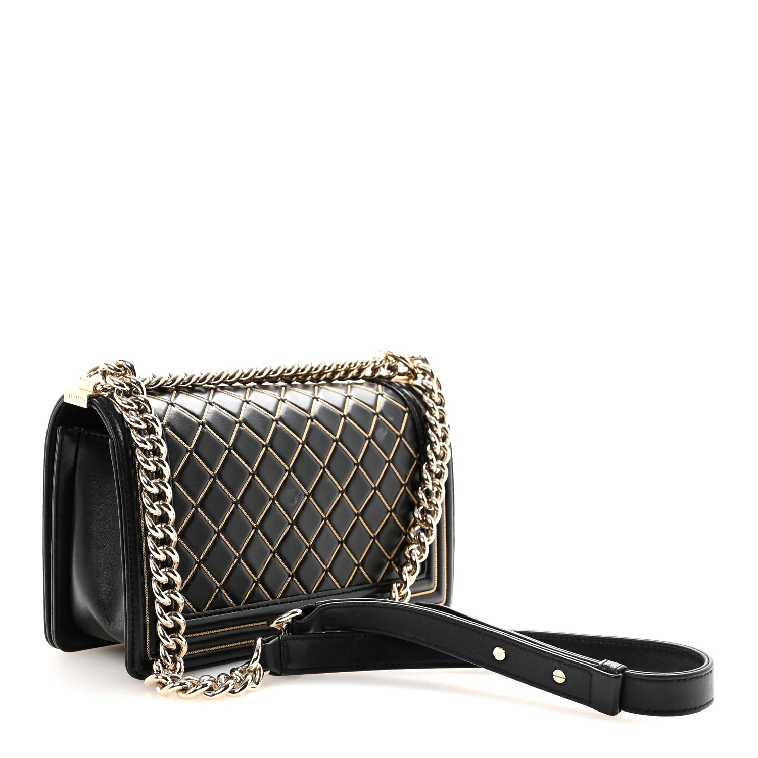 Lambskin Chain Quilted Medium Boy Flap Black - Top Club