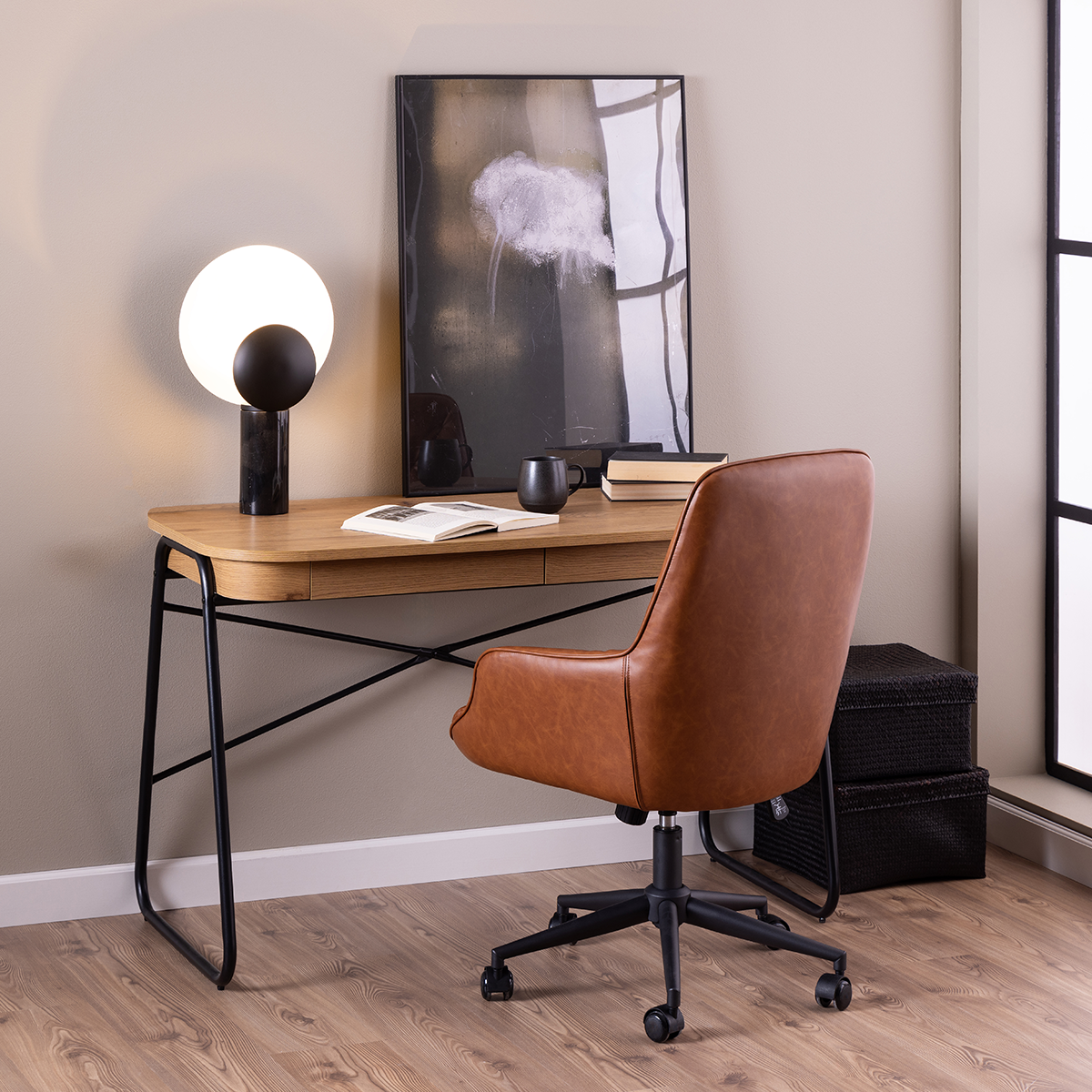 Bureau Steven - met 2 lades Naturel