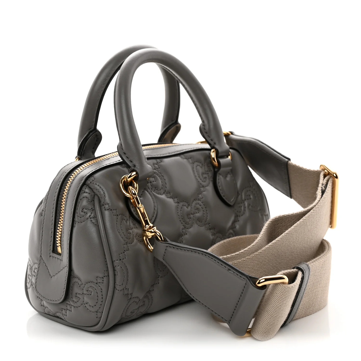 Calfskin GG Matelasse Mini Bowler Bag Dusty Grey Natural