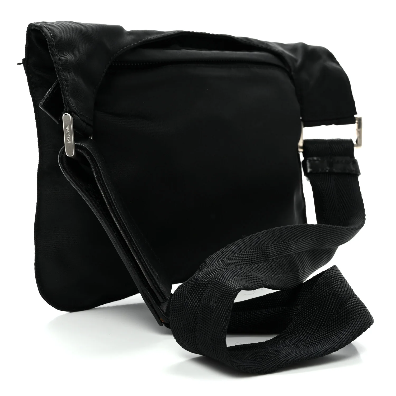 Nylon Mini Flat Messenger Bag Black - Top Club