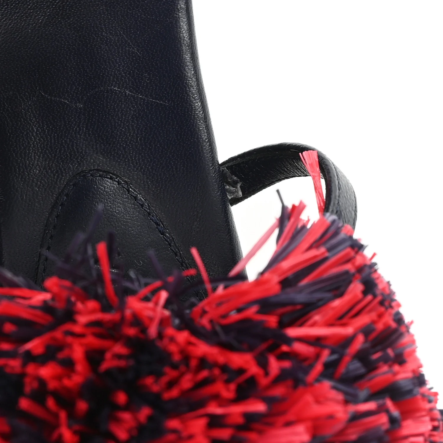 Calfskin Pom Slide Sandals 36 Navy Red - Top Club