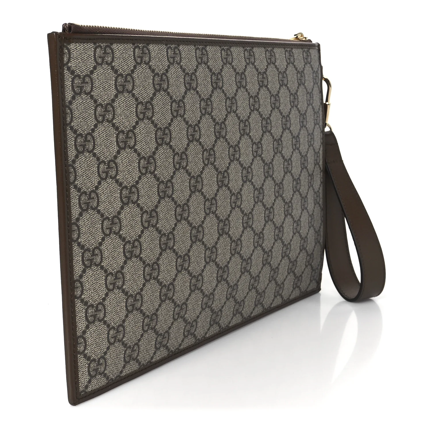 GG Supreme Monogram Azalea Calfskin Retro Interlocking G Wristlet Pouch Beige Ebony Brown Sugar - Top Club