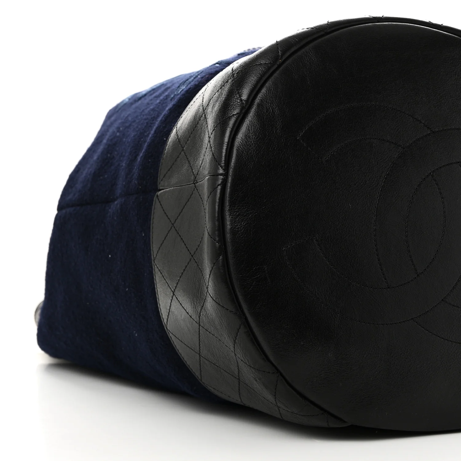 Wool Calfskin Embroidered Paris Hamburg Drawstring Backpack Navy Blue - Top Club