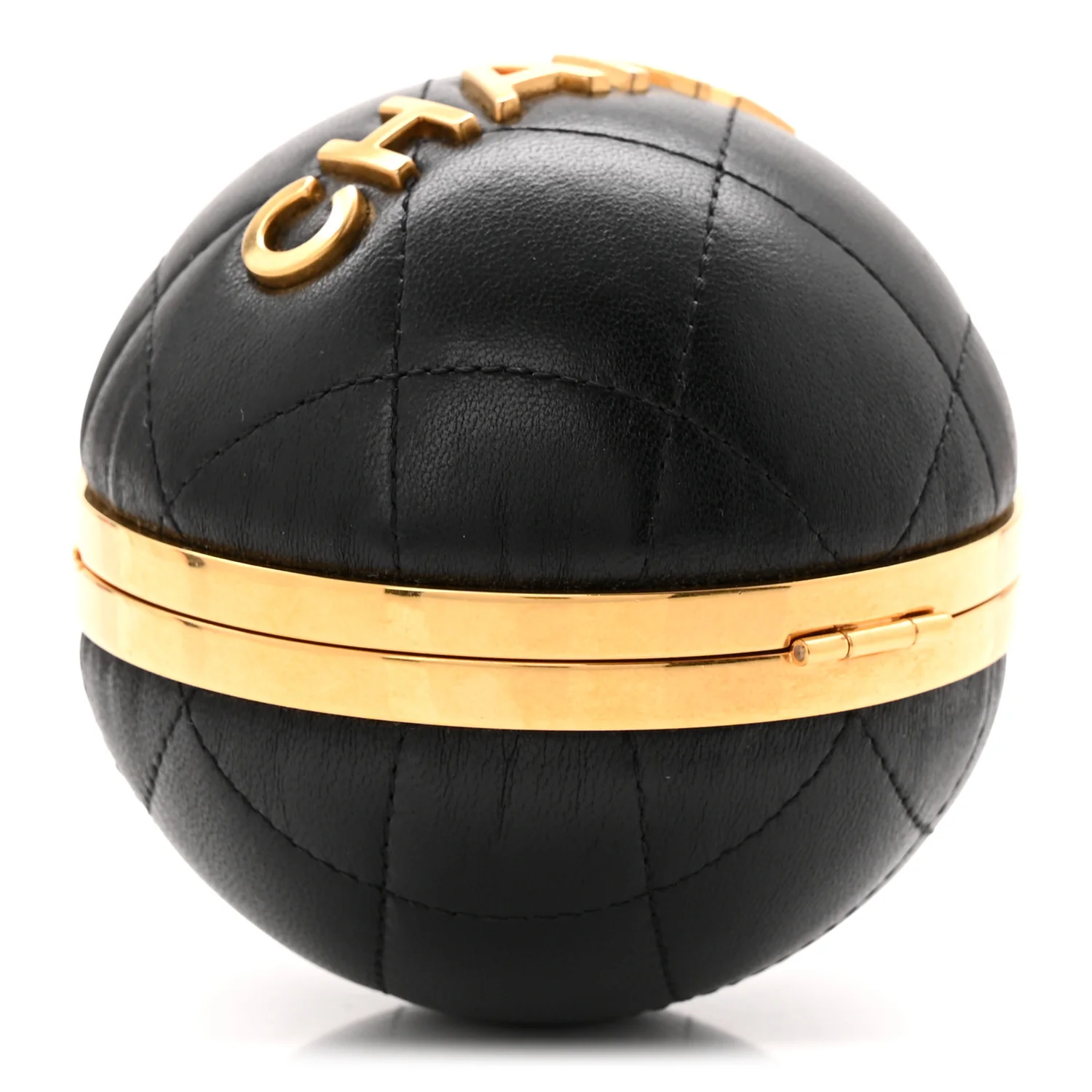 Lambskin Quilted Sphere Minaudiere Chain Clutch Black - Top Club