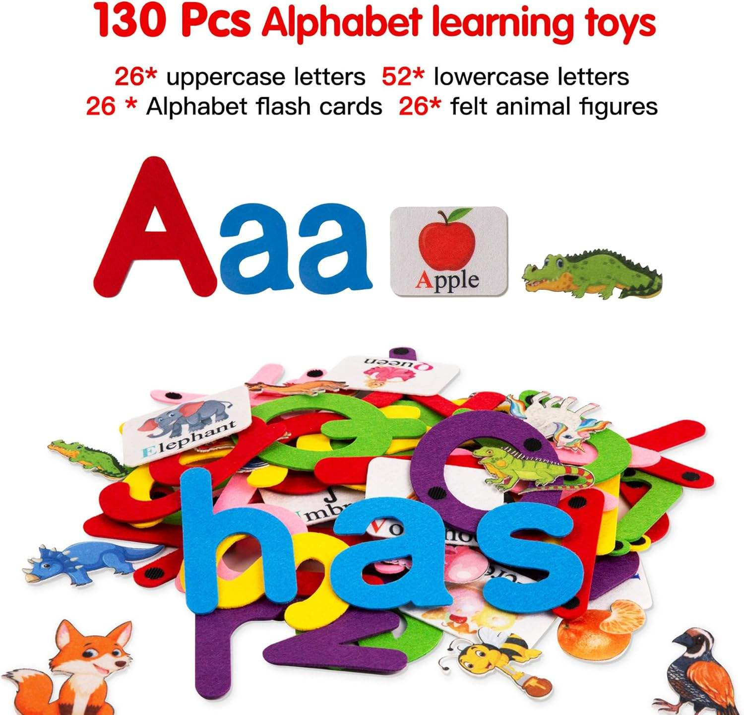 52 PCS Alphabet Learning Felt Montessori Board for Toddlers Preschoolers Ages 2-3 4-6 Months Spelling Vocabulary Development