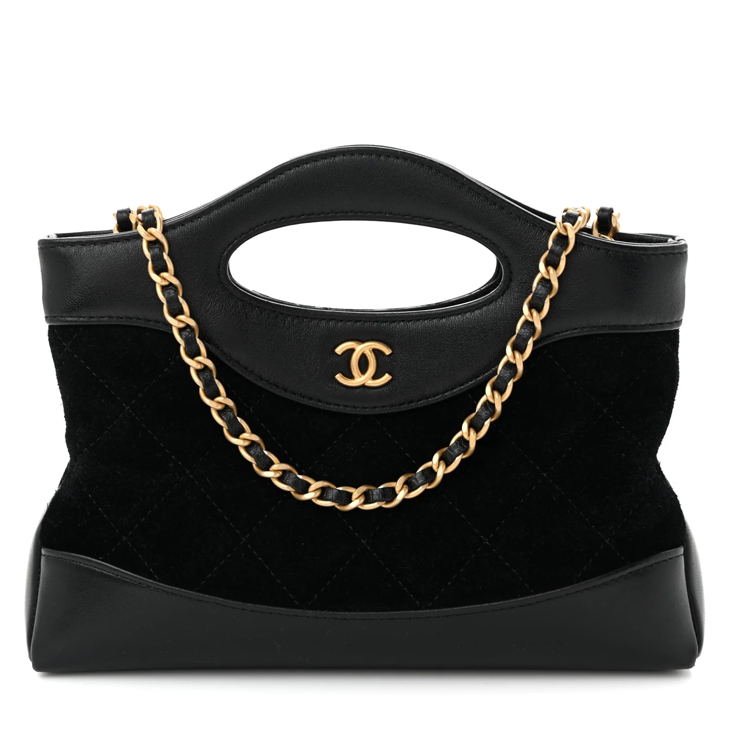 Suede Shiny Crumpled Calfskin Quilted Nano 31 Shopping Bag Black - Top Club