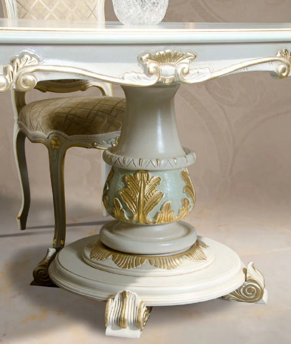 Luxury Baroque Dining Table White / Cream / Multicolor / Gold - Oval Solid Wood Dining Room Table in Baroque Style - Baroque Dining Room Furniture - Luxury Quality - Made in Italy