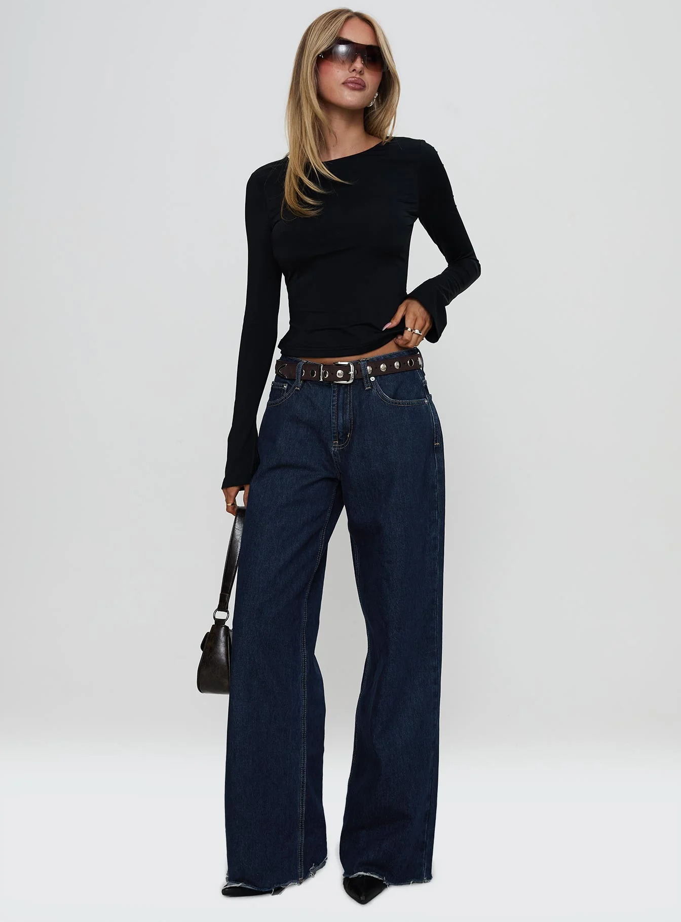 Harpur Long Sleeve Backless Top Black