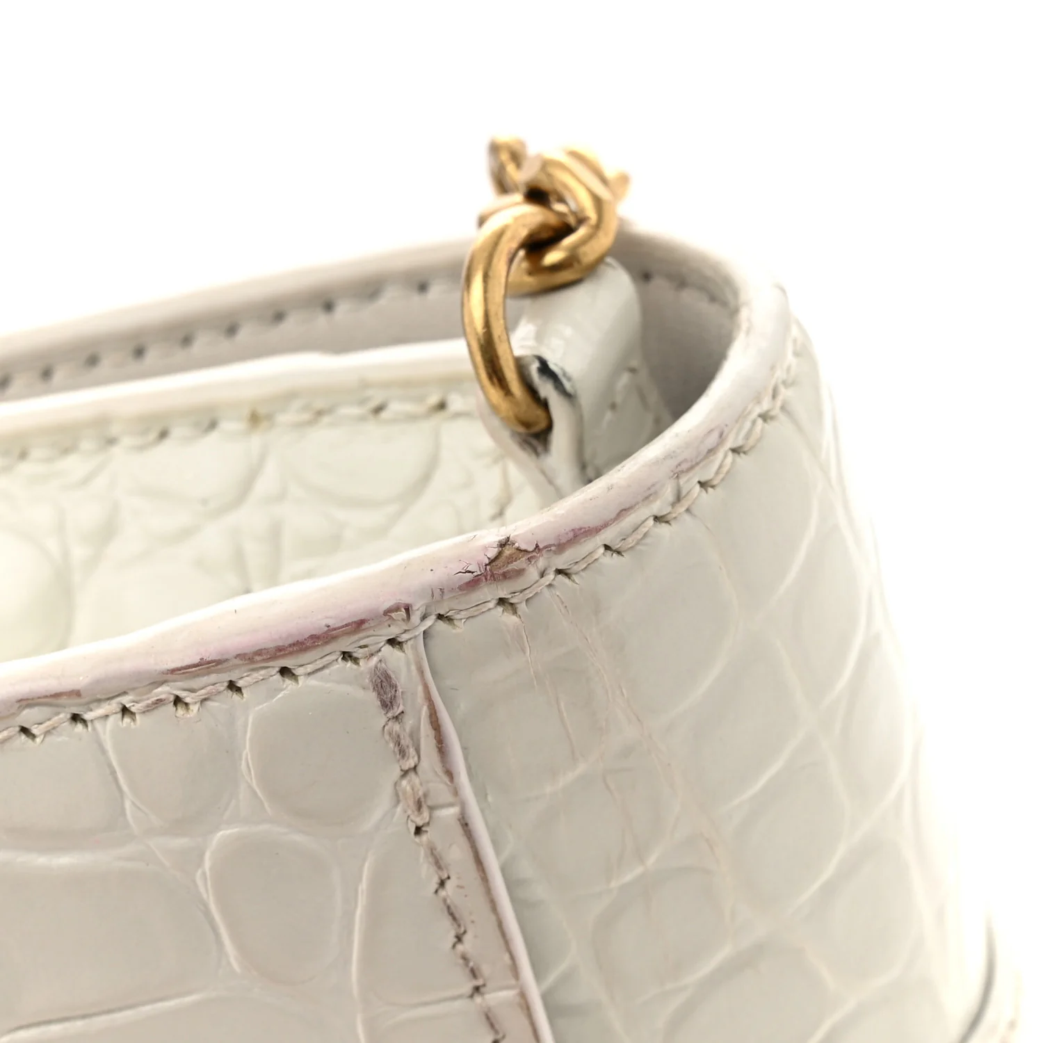 Shiny Calfskin Crocodile Embossed Hourglass Chain Bag White - Top Club
