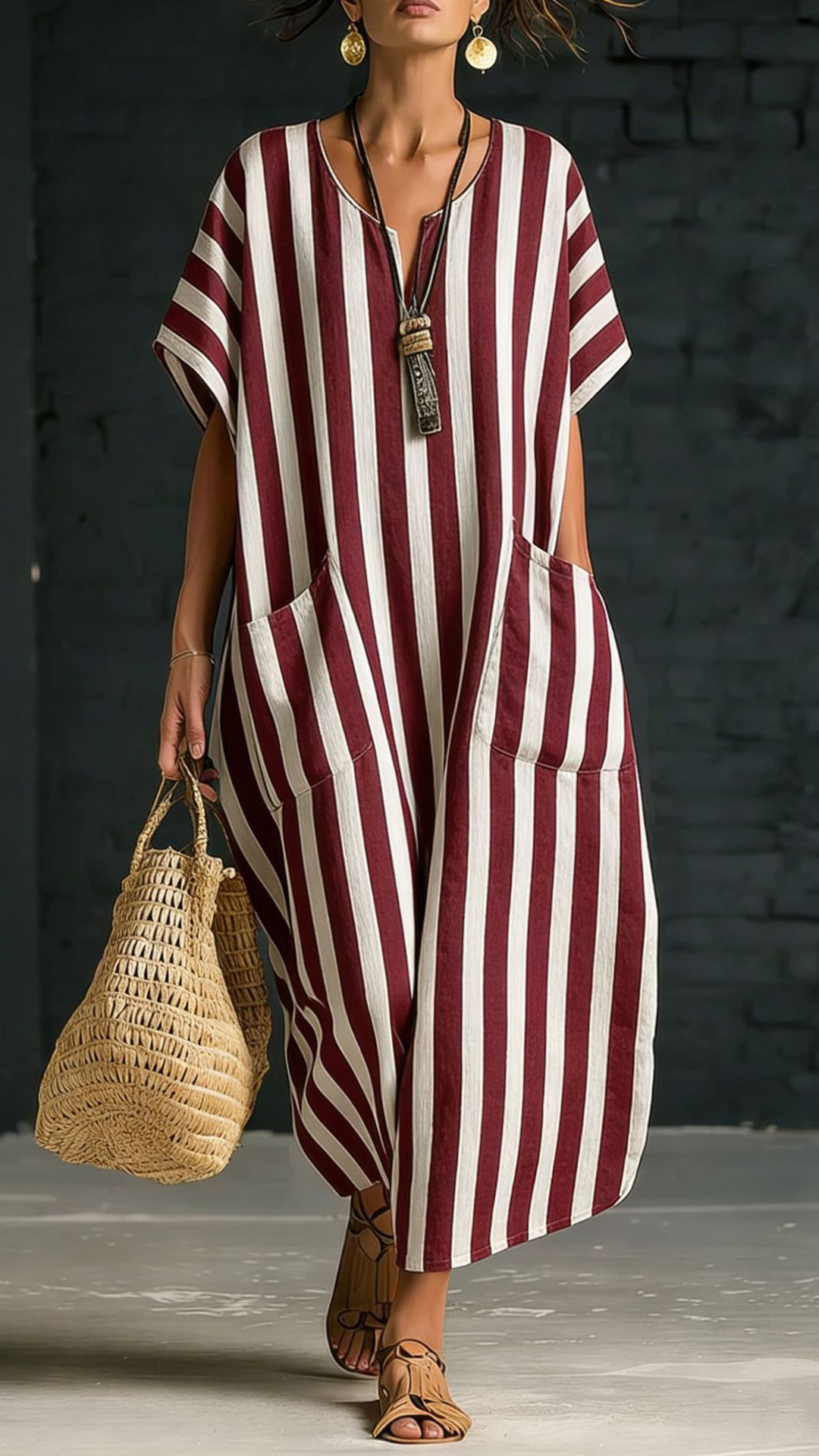 Women's Cotton-Blend Blue and White Vertical Striped Loose Dress - Nordfashionstorm - Women's Clothing, Fashion for You - Nordfashionstorm.com