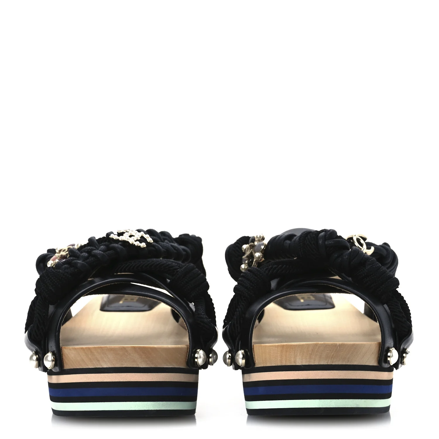 Calfskin Cord Pearl CC Sandals 38 Black - Top Club