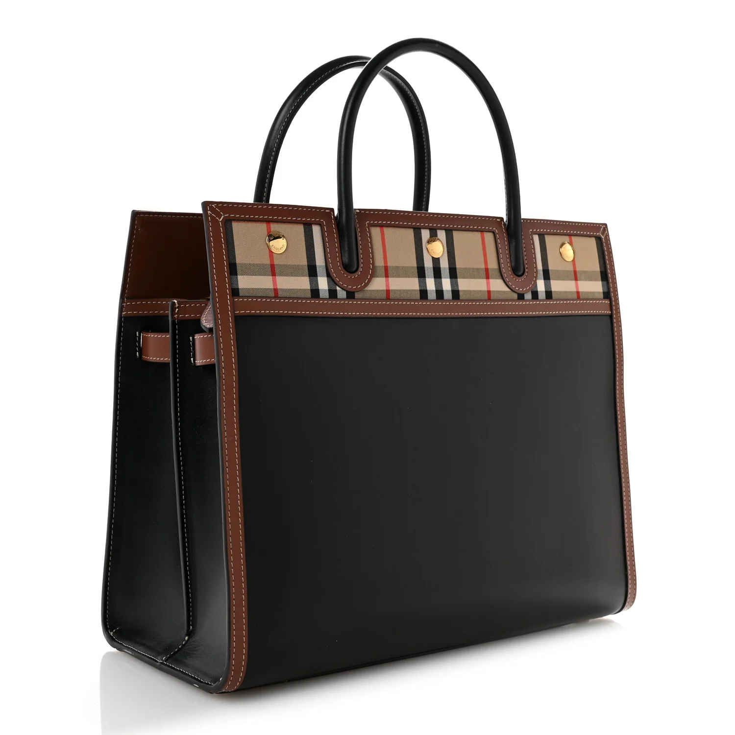 Calfskin Vintage Check Medium Two Handle Title Bag Black - Top Club