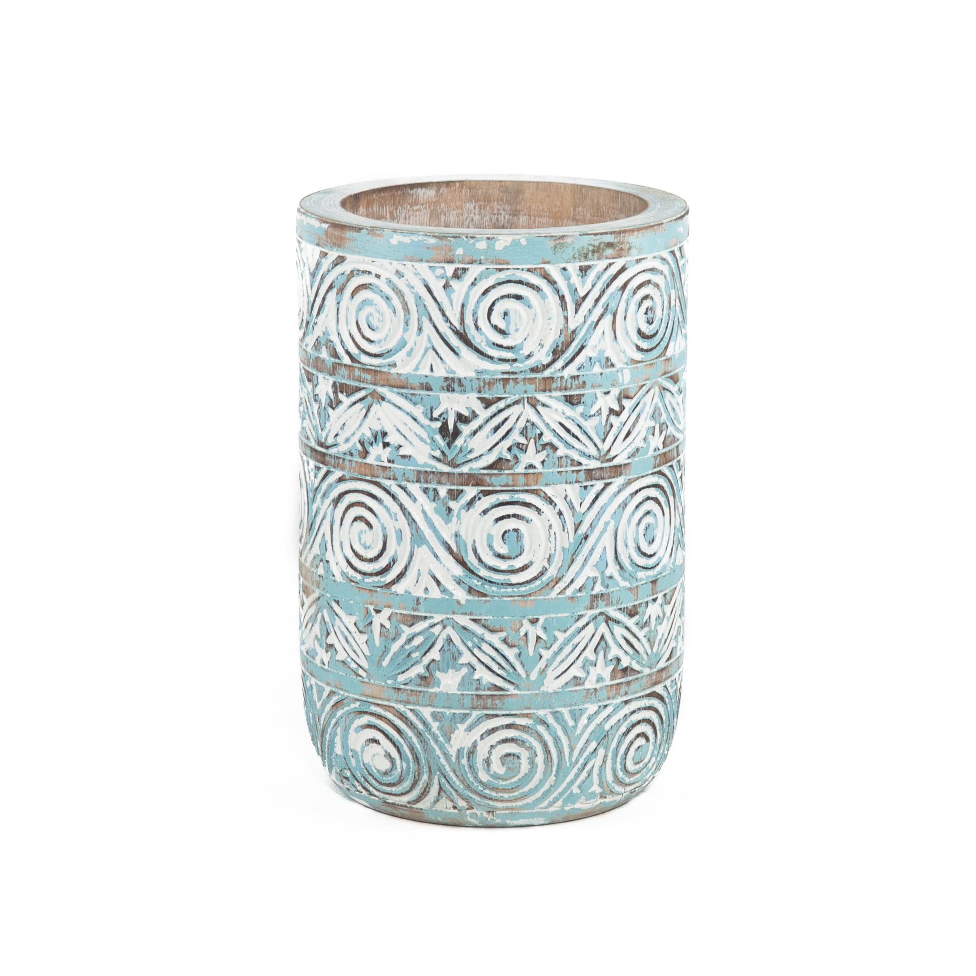 Houten vaas turquoise - Medium