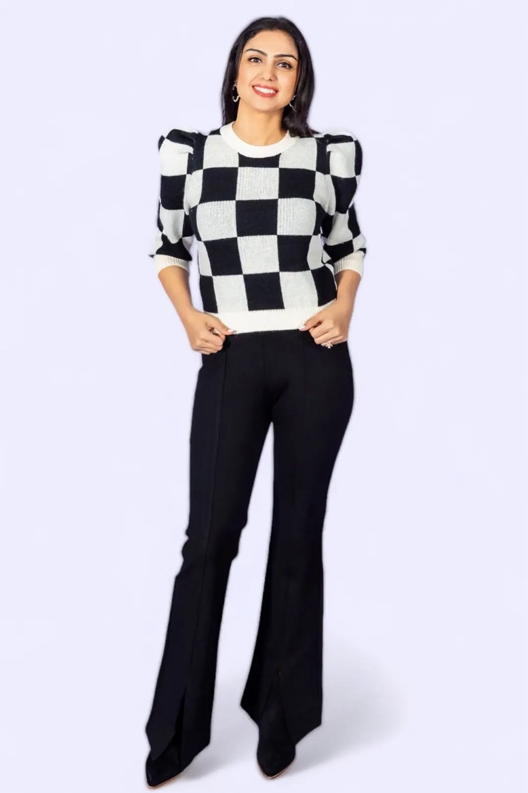 Knit Sweater with Puff Sleeves - ALJEGJ