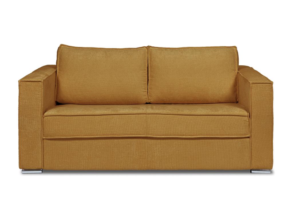 Sofá cama de 3 plazas de apertura rápida de tela texturizada amarillo mostaza - Somier de láminas anchas de 140 cm - Colchón de 14 cm LORETO