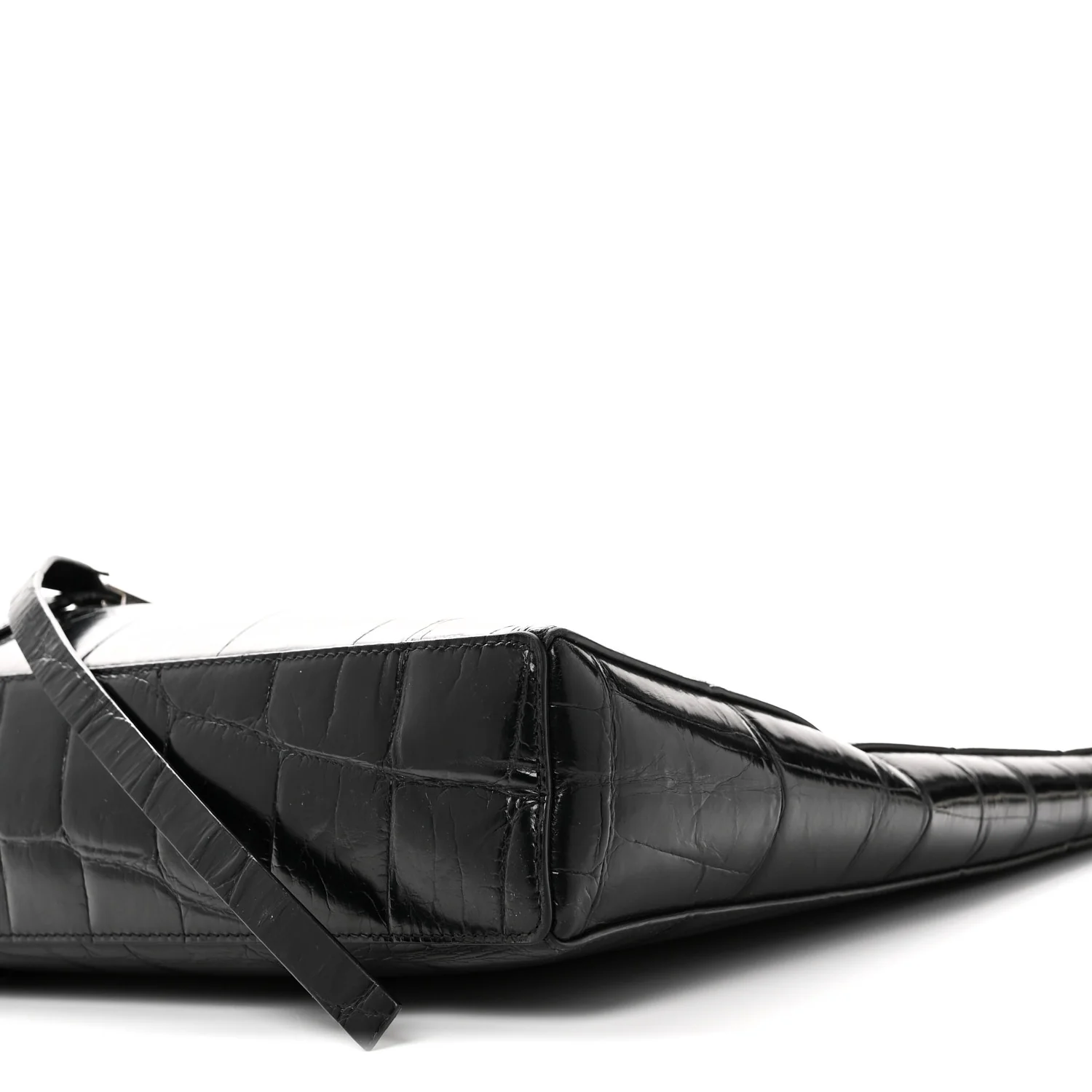 Calfskin Crocodile Embossed Large Cut Out Shoulder Bag Black - Top Club