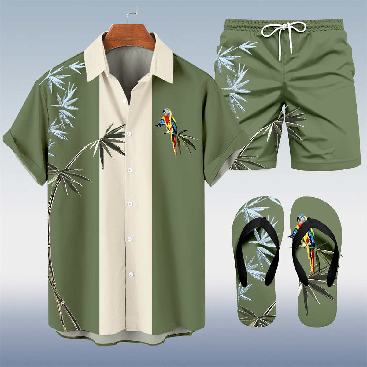 Men's Hawaii Vacations Print Shirt Three-Piece Set 053