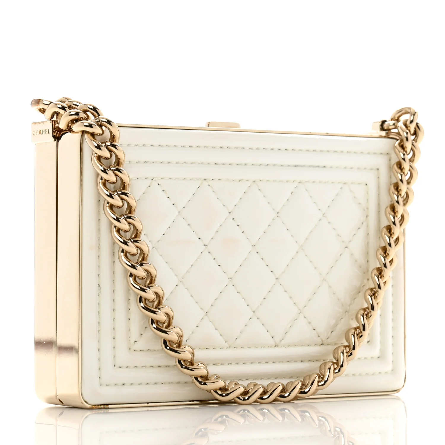 Patent Calfskin Boy Minaudiere White