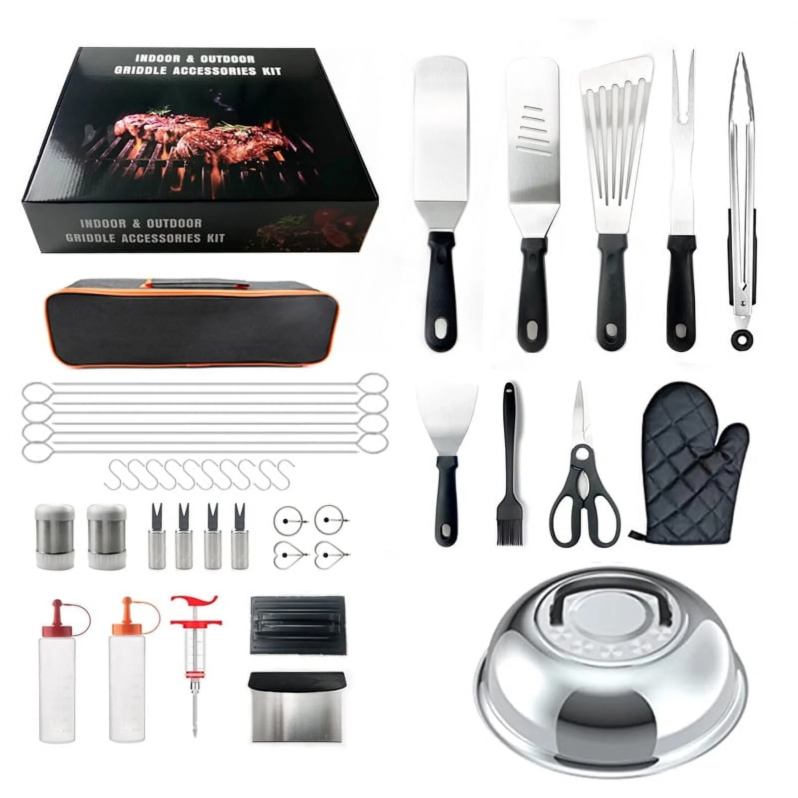 DALIN BBQ Set Griddle Accessories Kit, 45Pcs Stainless Steel Grilling Tool Kit For Blackstone Griddle Accessories,BBQ Tool Set with Basting Cover, Spatula, Scraper, Bottle, Tongs, Egg Ring