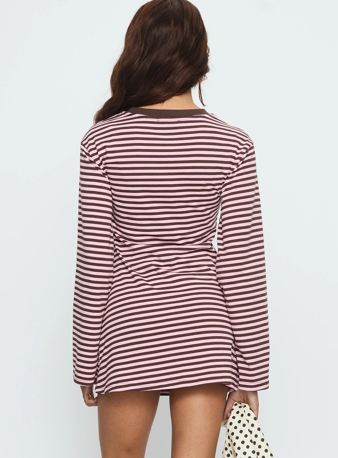 Lulolah Long Sleeve Mini Dress Chocolate / Pink Stripe