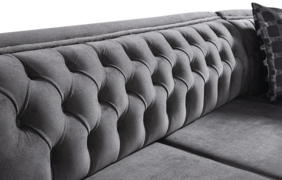 Luxury Art Deco Chesterfield corner sofa gray / black / gold 320 x 285 x H. 82 cm - Elegant living room sofa with decorative cushions - Luxury quality