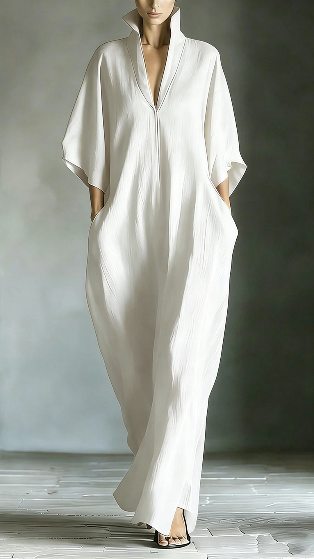 Women's Bamboo Fiber Stand Collar V-Neck Loose Caftan - Nordfashionstorm - Women's Clothing, Fashion for You - Nordfashionstorm.com