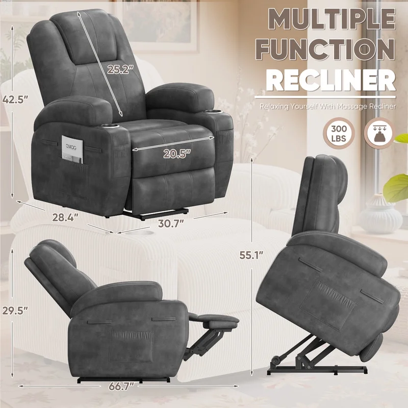 Lacoo Power Lift Electric Massage Recliner Chair Oversized Single Sofa with Cup Holder for Elderly, Black