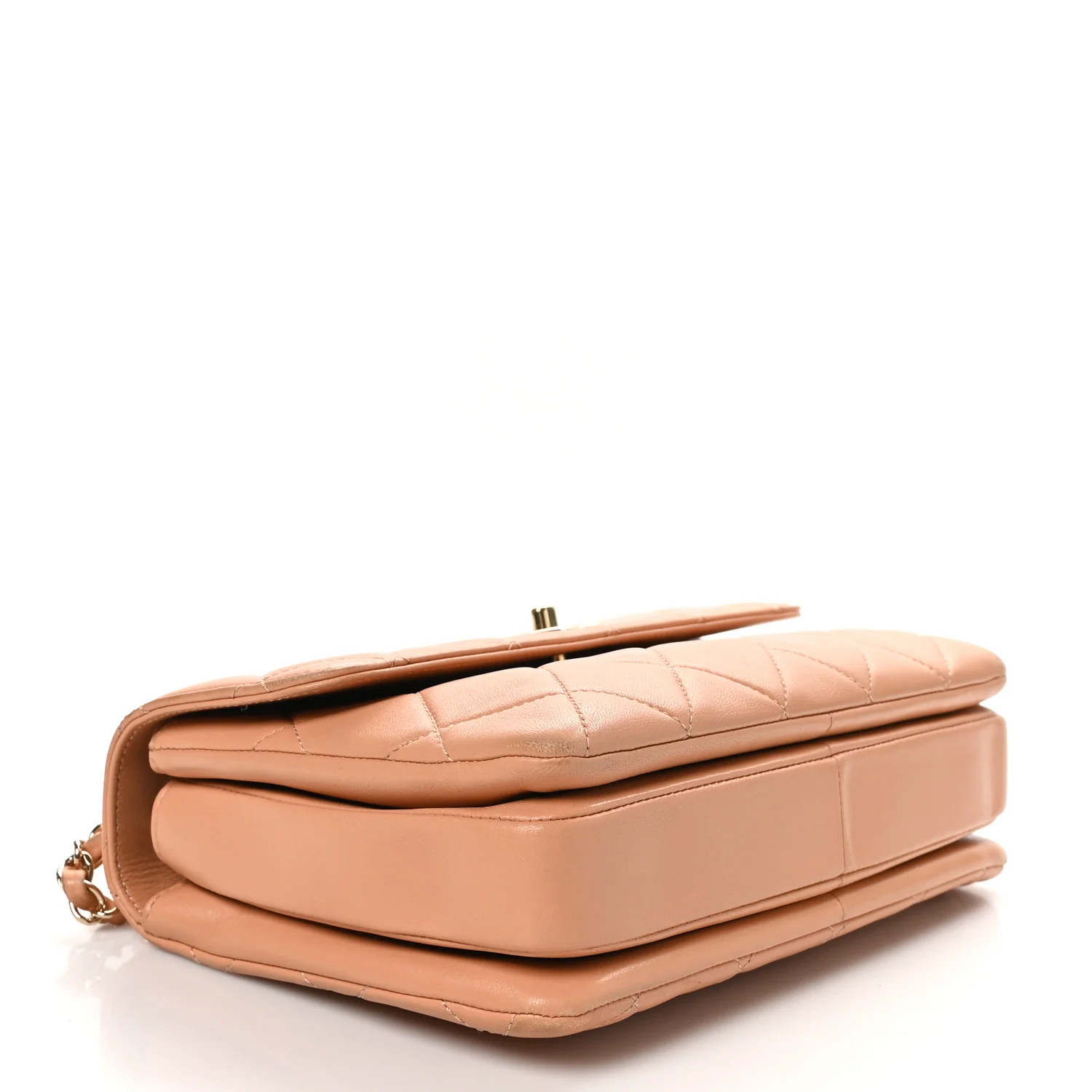 Lambskin Quilted Small Trendy CC Dual Handle Flap Bag Camel - Top Club