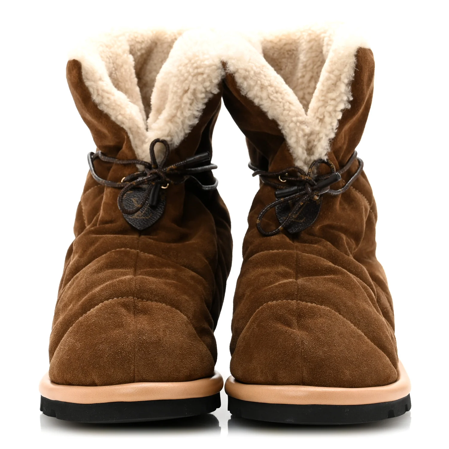 Suede Shearling Quilted Flat Ankle Boot 38 Beige - Top Club