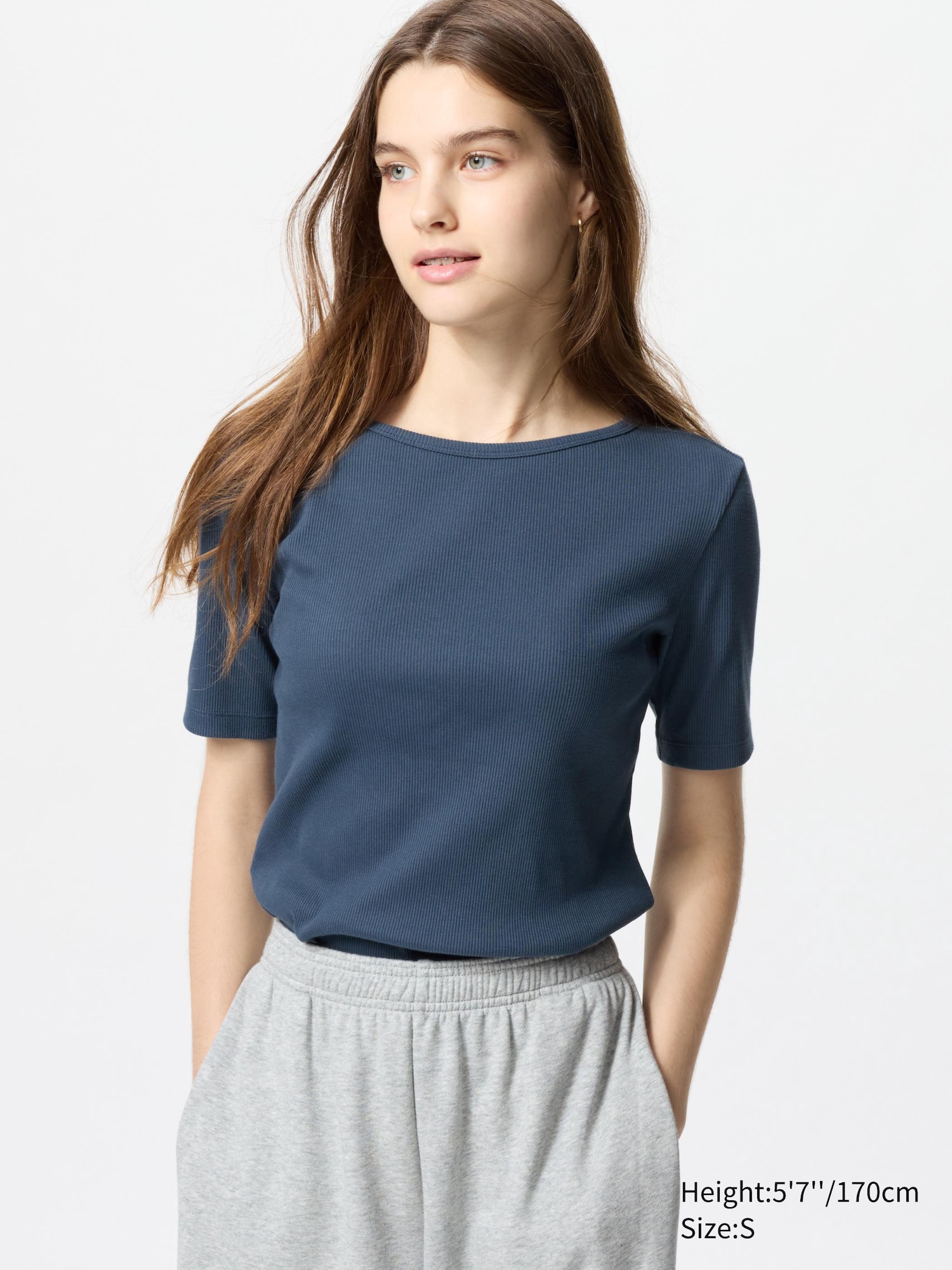 Ribbed Boat Neck Half Sleeve T-Shirt