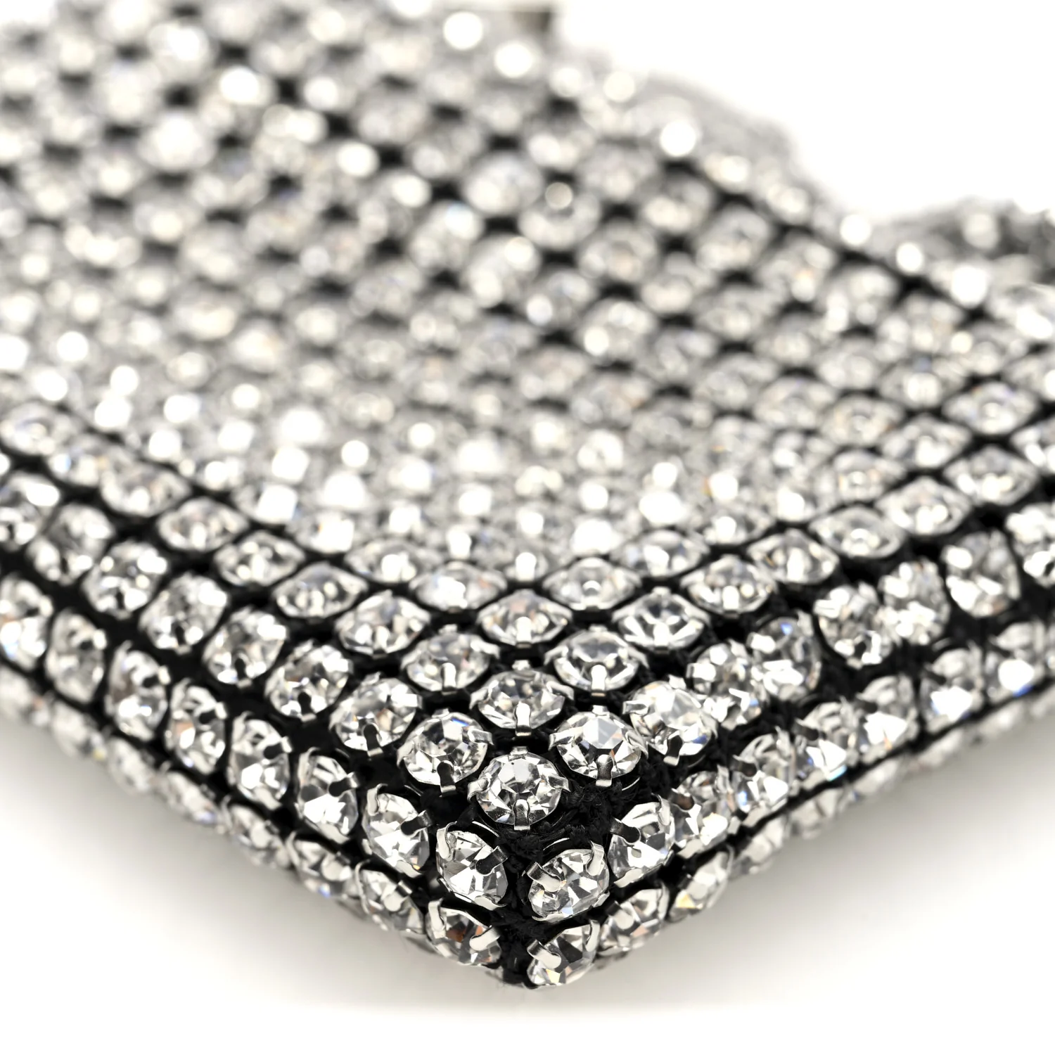 Mesh Crystal Rhinestone Nano Heiress Shoulder Bag Black Silver - Top Club