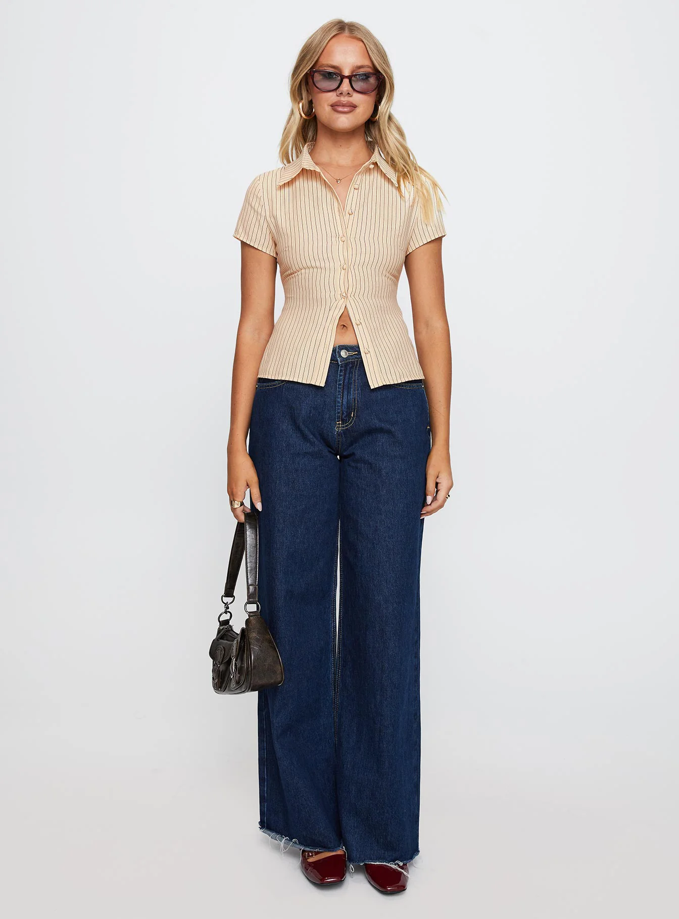 Lift Off Button Up Top Cream / Navy Stripe