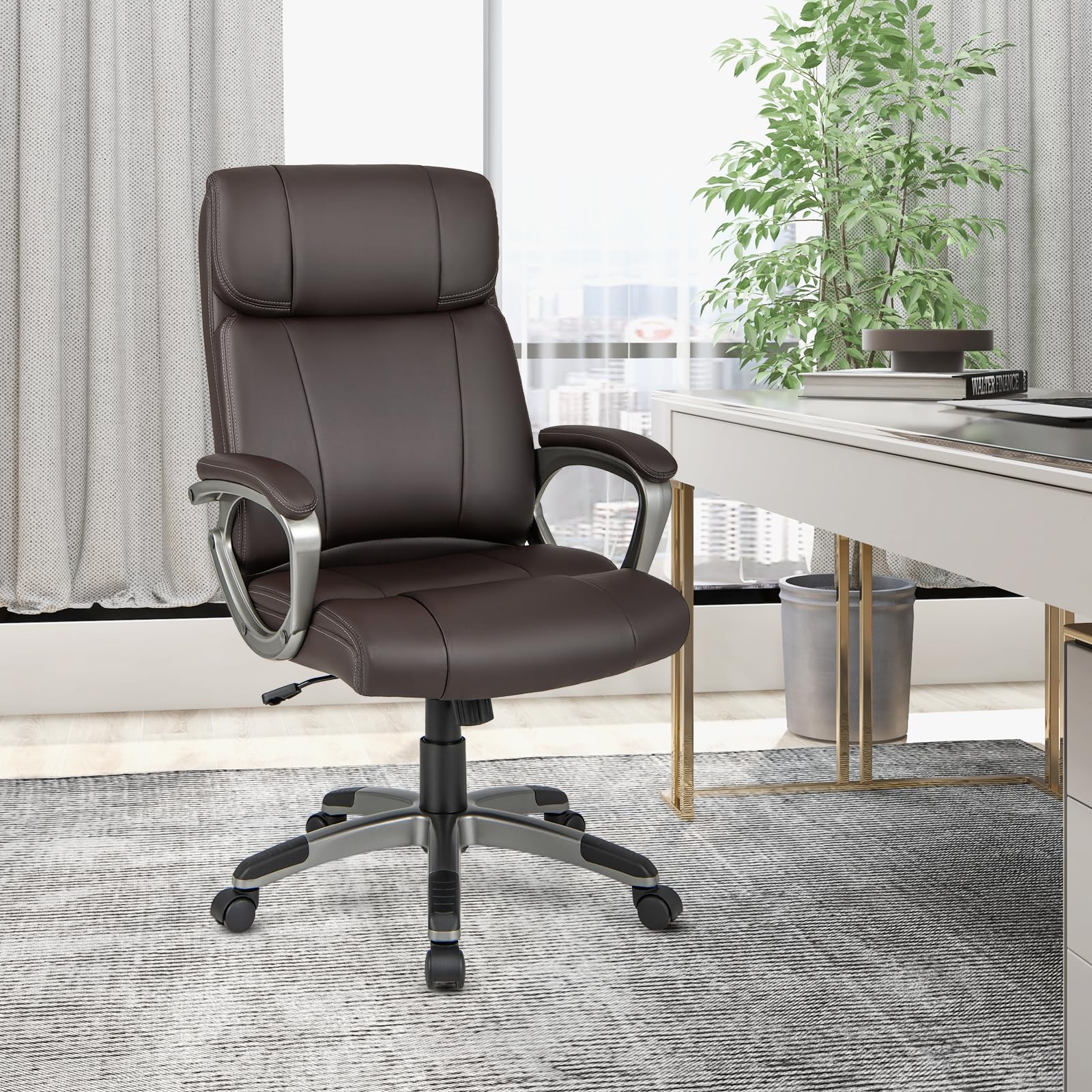 BEFOUNDLOVELY PU Leather Executive Office Chair with Padded Armrests and Lumbar Support