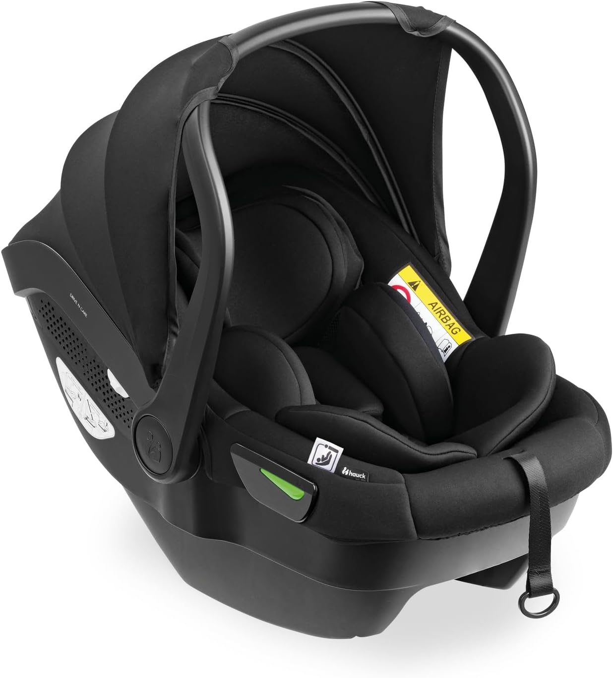 hauck Ovetto Neonato Drive N Care - Seggiolino Auto con Incl. Riduttore Seduta e Rialzo - Ovetto Auto con Poggiatesta e Cintura Regolabile, Per Bimbi da 0 Mesi (40-87cm), Base Isofix Non Incl. - Nero