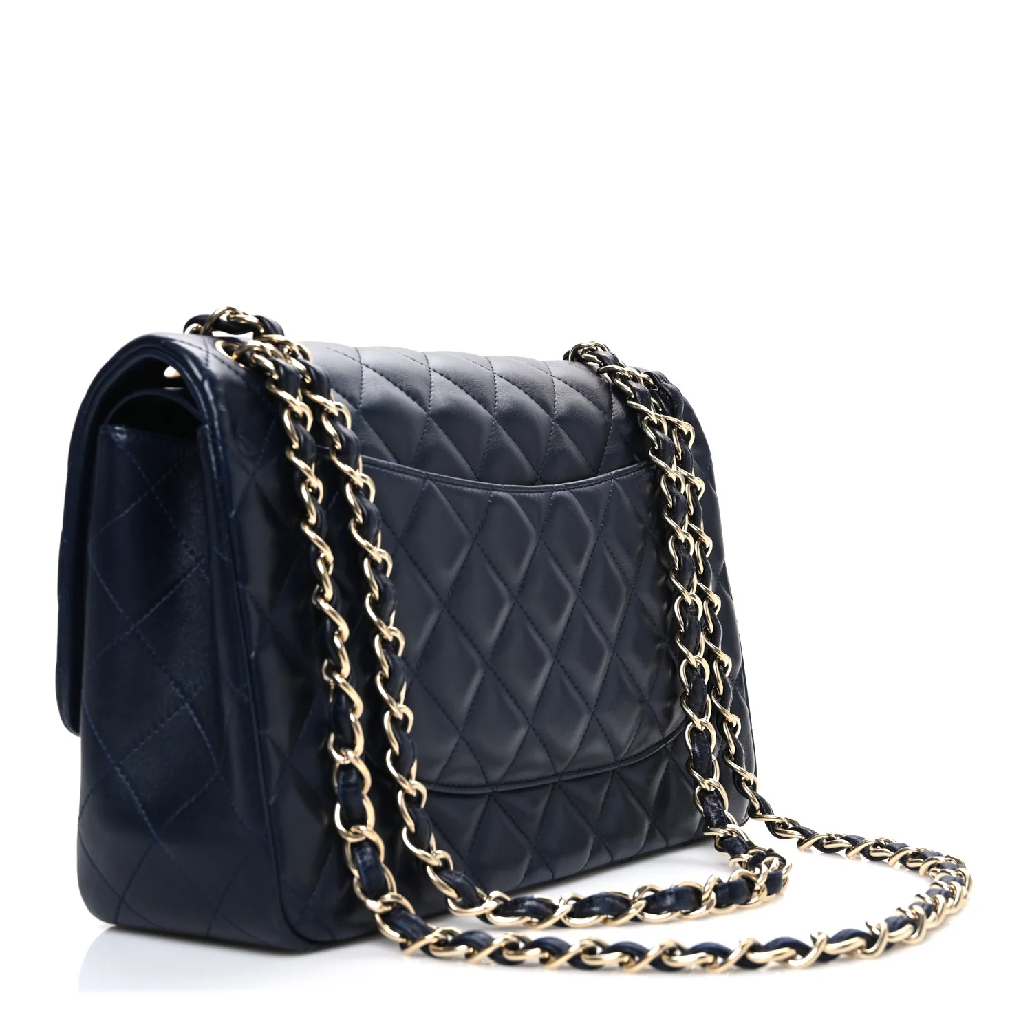 Lambskin Quilted Jumbo Double Flap Navy - Top Club