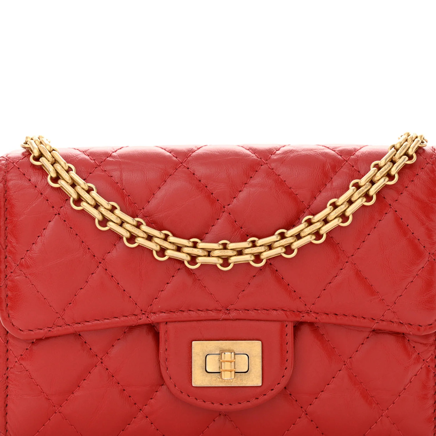 Aged Calfskin Quilted 2.55 Reissue Clutch With Chain Red - Top Club
