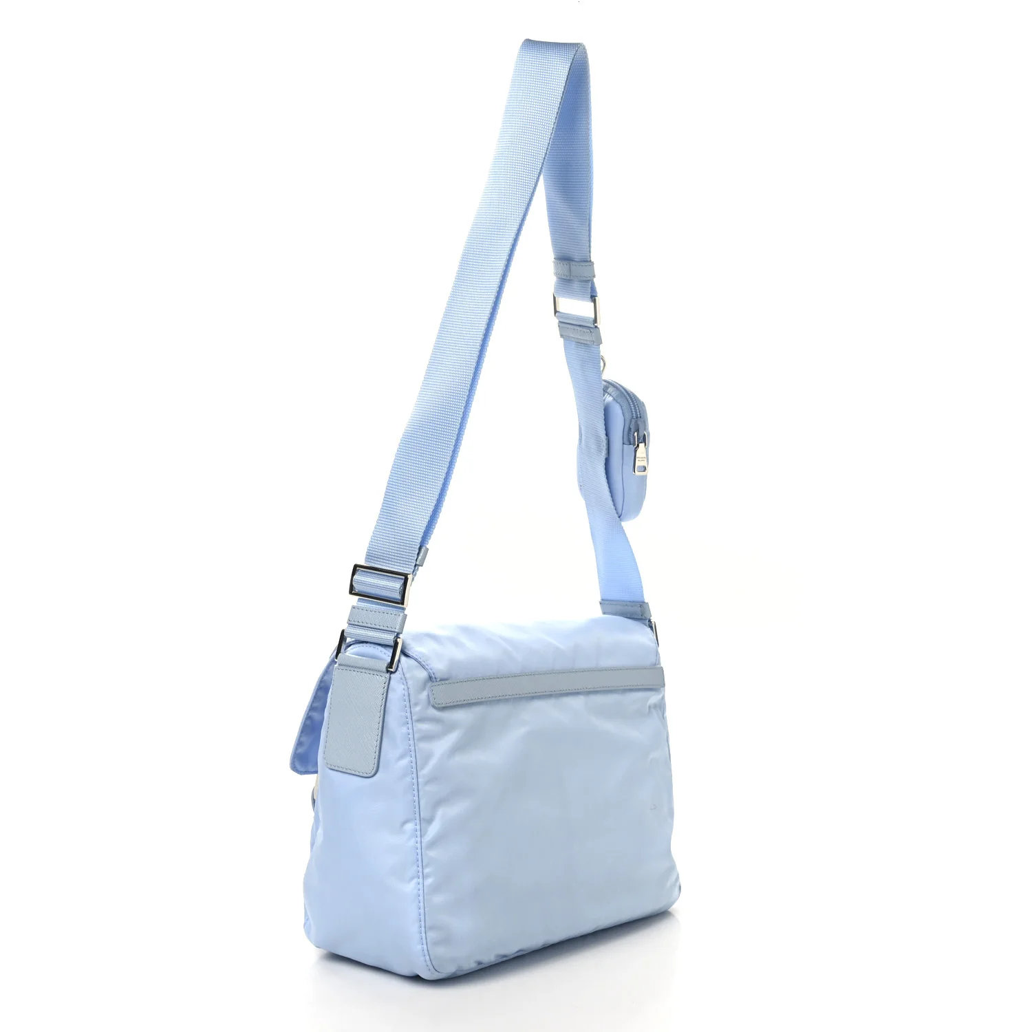 Re-Nylon Vela Saffiano Pocket Double Buckle Messenger Shoulder Bag Celeste - Top Club