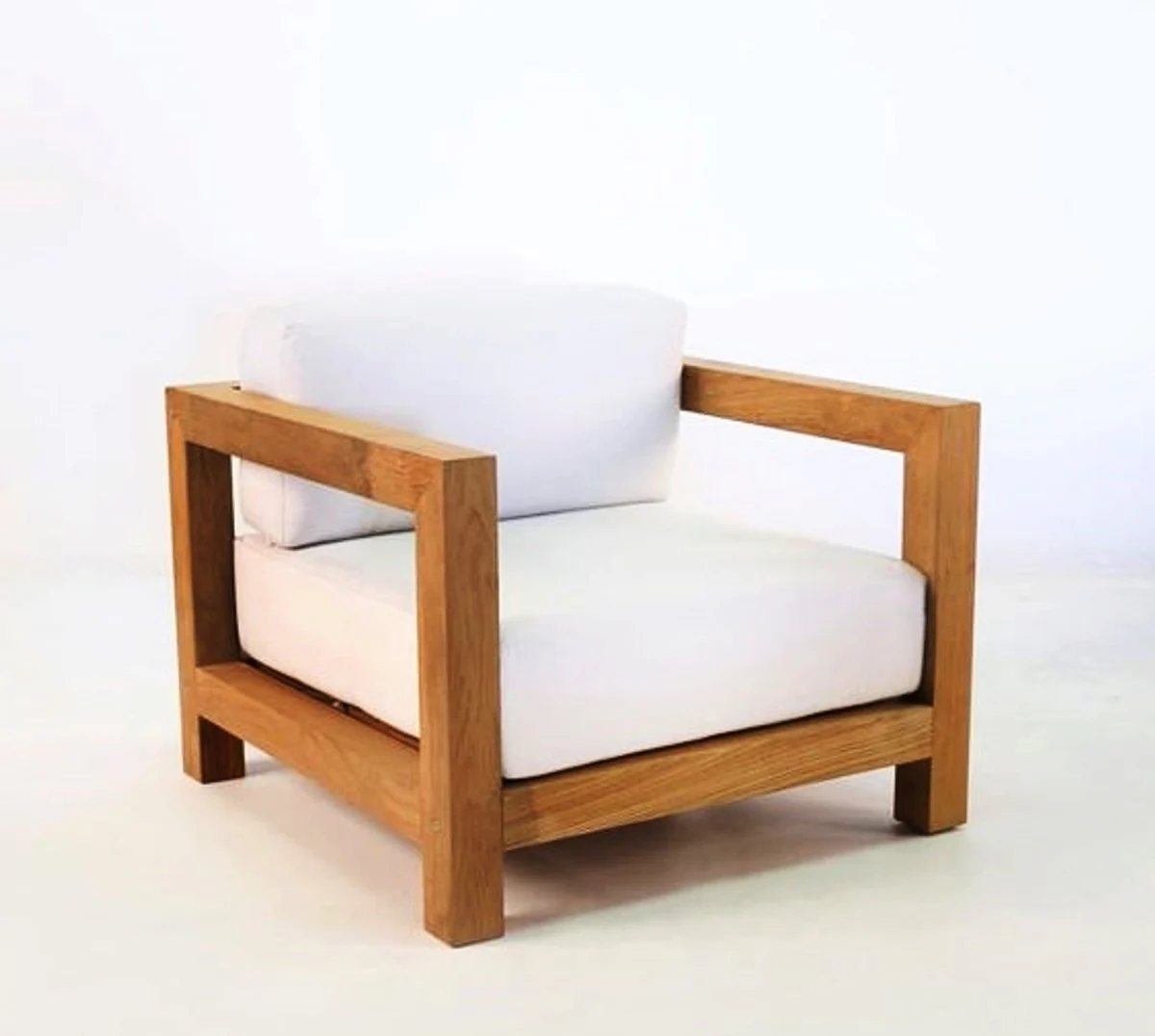 Garden armchair Boston rustic white-cream/brown 80 x 40 x H70 cm - solid oak wood - solid real wood furniture
