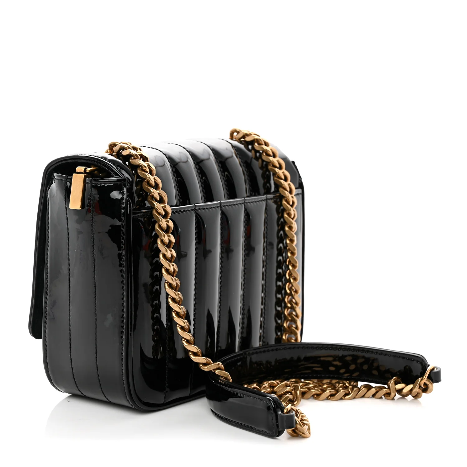 Patent Calfskin Matelasse Monogram Small Vicky Chain Bag Black - Top Club