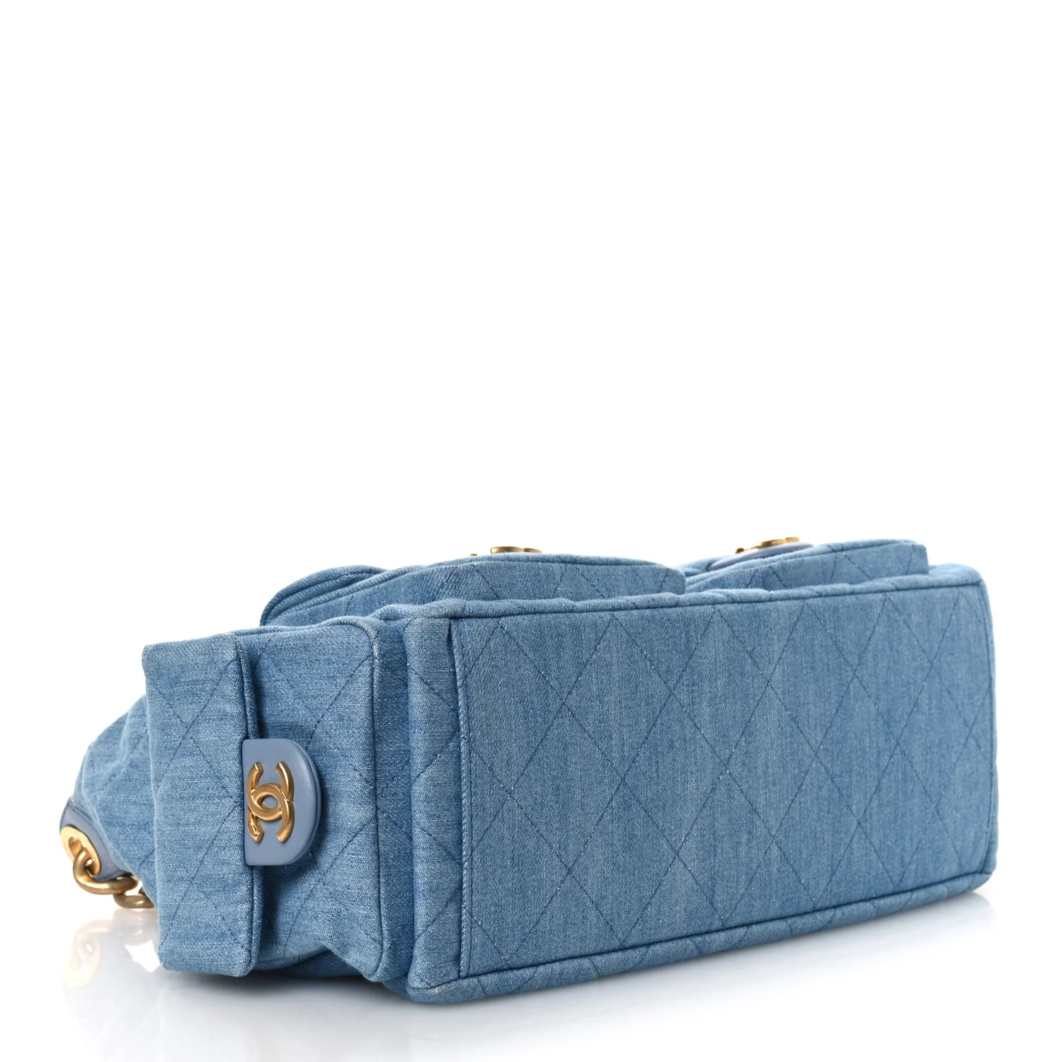 Washed Denim Quilted Large Trendy Pockets Hobo Blue - Top Club