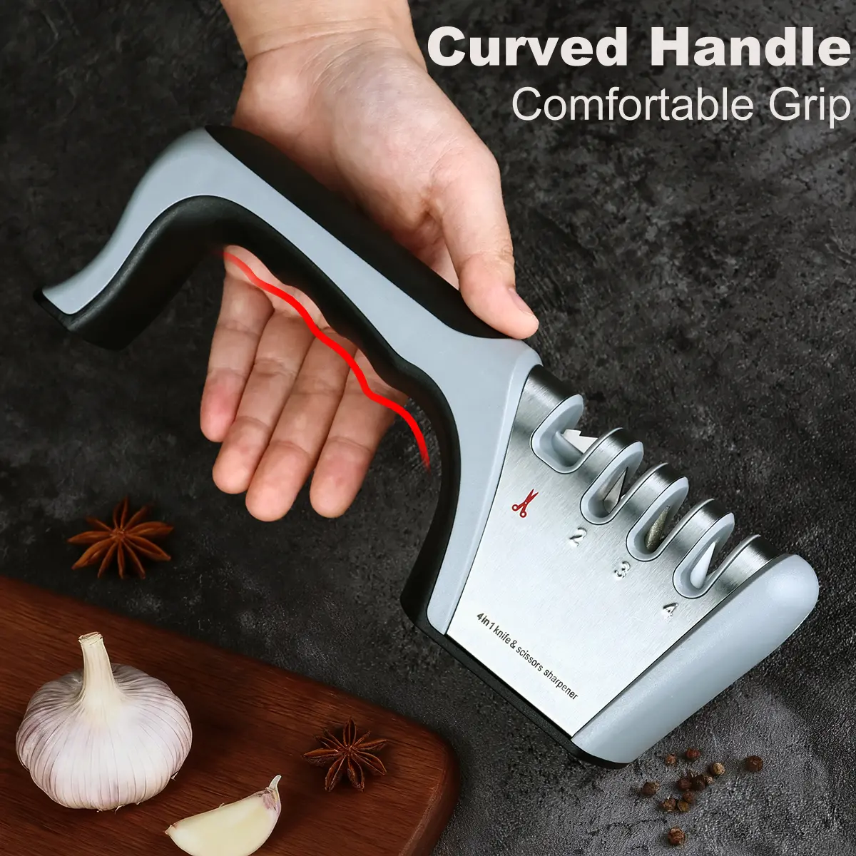Home Kitchen Knife Sharpener, 3 Stage Sharpening System for Chef Knives and Fruit Knives, Household Manual Sharpener