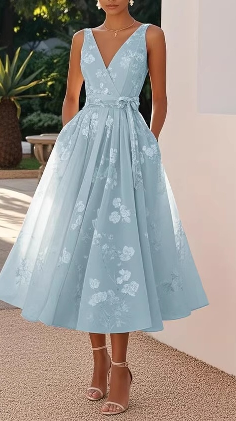Women's sleeveless V-neck printed dress - Nordfashionstorm - Women's Clothing, Fashion for You - Nordfashionstorm.com
