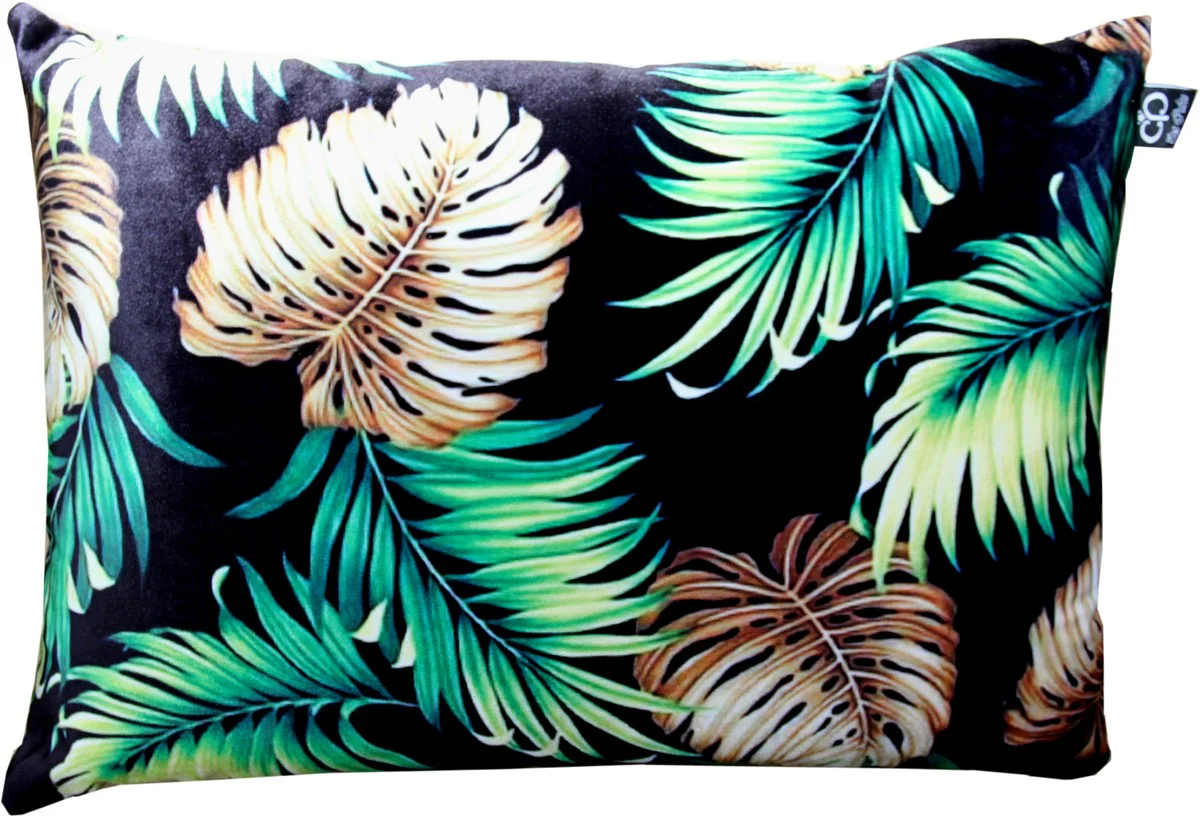 Luxury cushion San Francisco Palm Leaves black / multicolored 35 x 55 cm - finest velvet fabric - living room decoration accessories