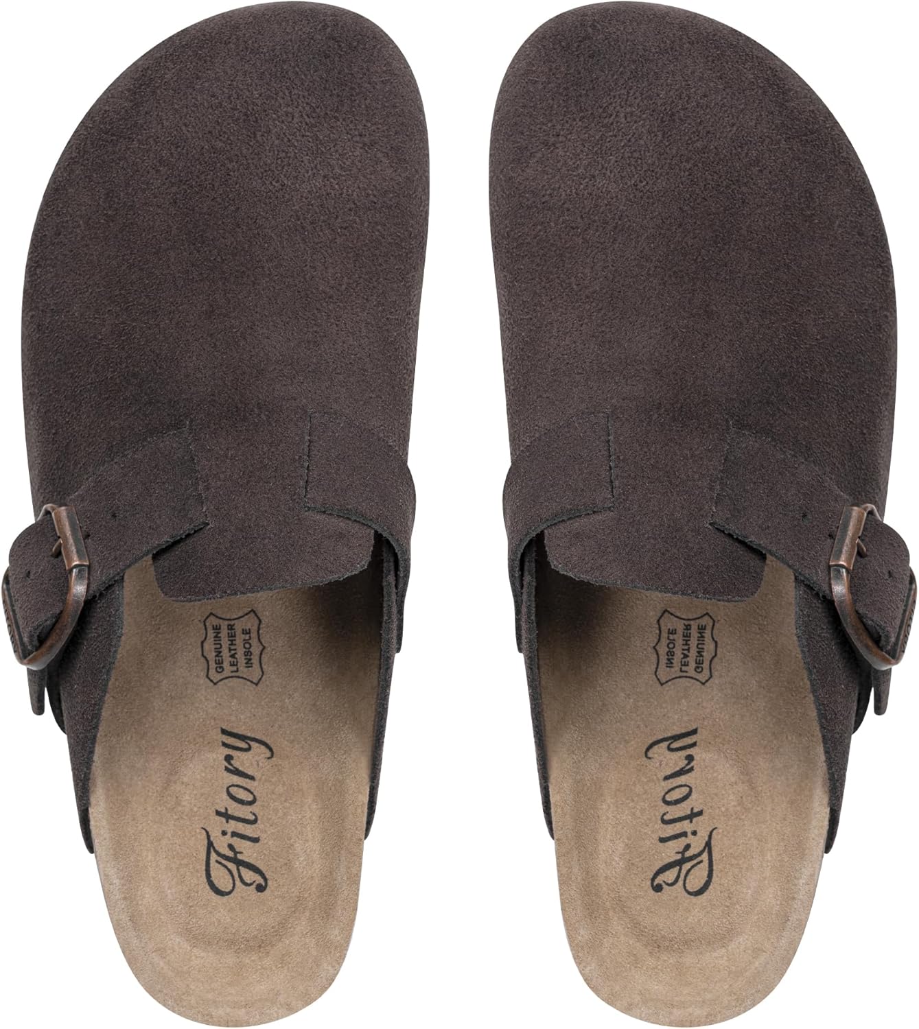 FITORY Womens Clogs Slip-on Potato Shoes Leather Mules with Suede Cork Footbed Size 6-11