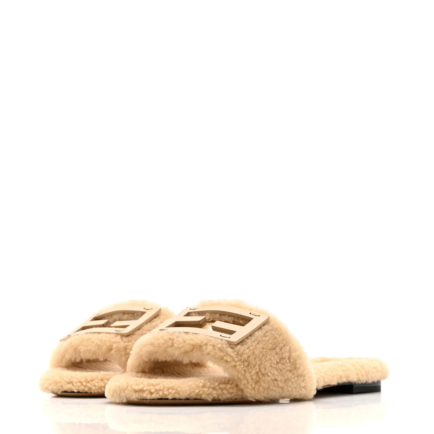 Shearling FF Baguette Slide Sandals 40 Beige Naturale - Top Club