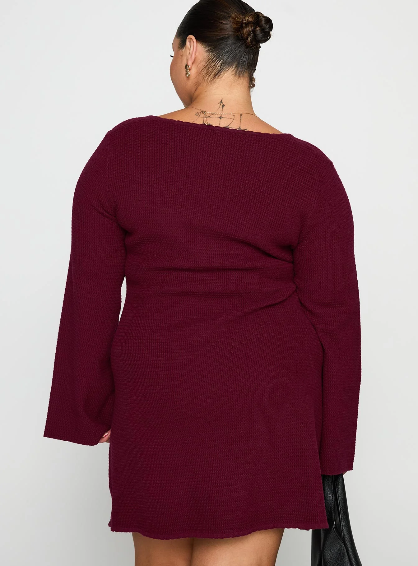 Sandyra Knit Mini Dress Maroon Curve