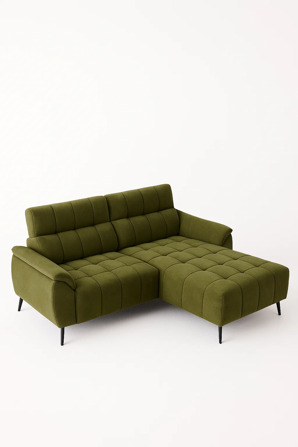 Sofá relax rinconero en tela acolchonada con chaise longue