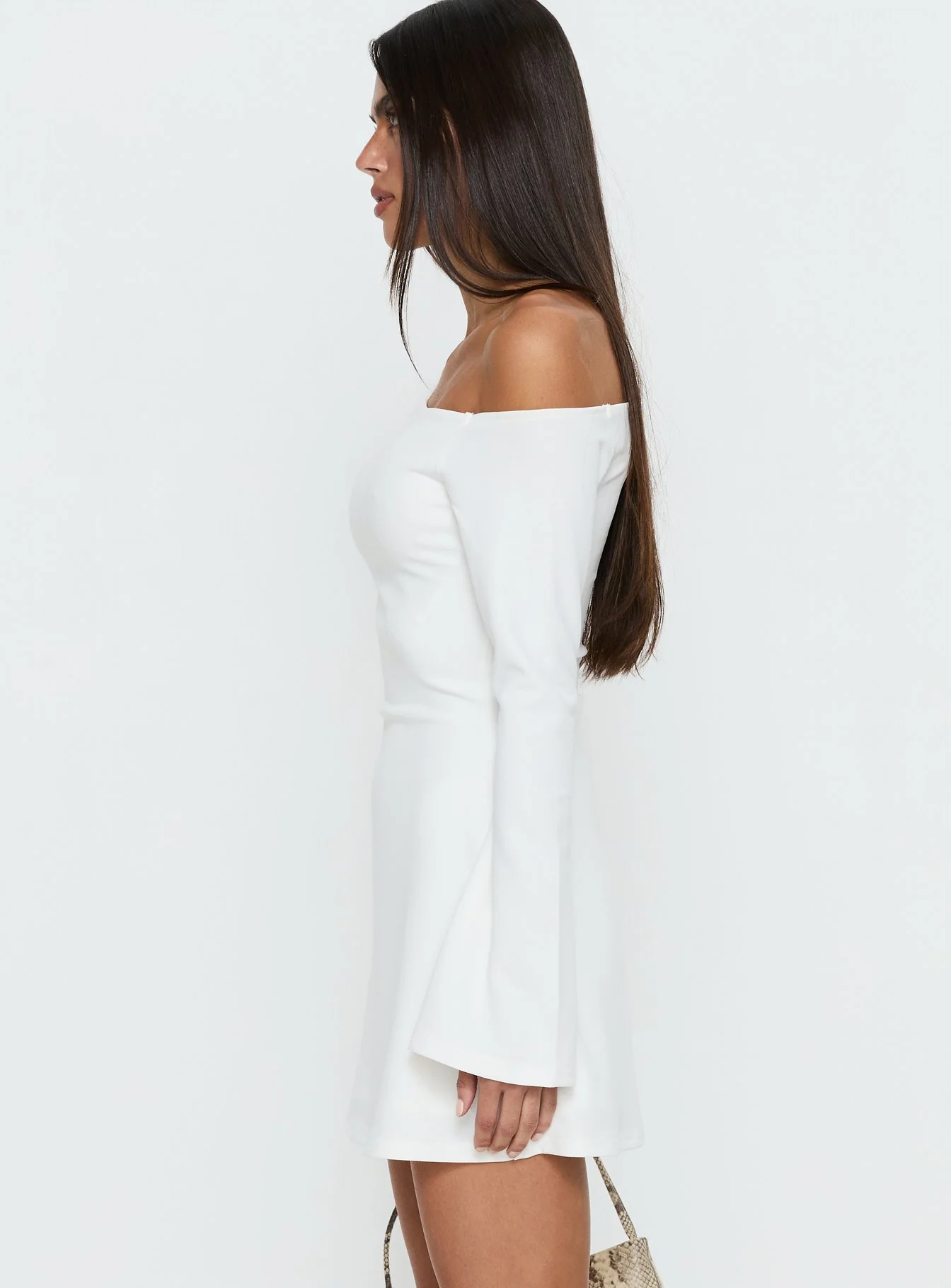 Adrietta Long Sleeve Off Shoulder Mini Dress White