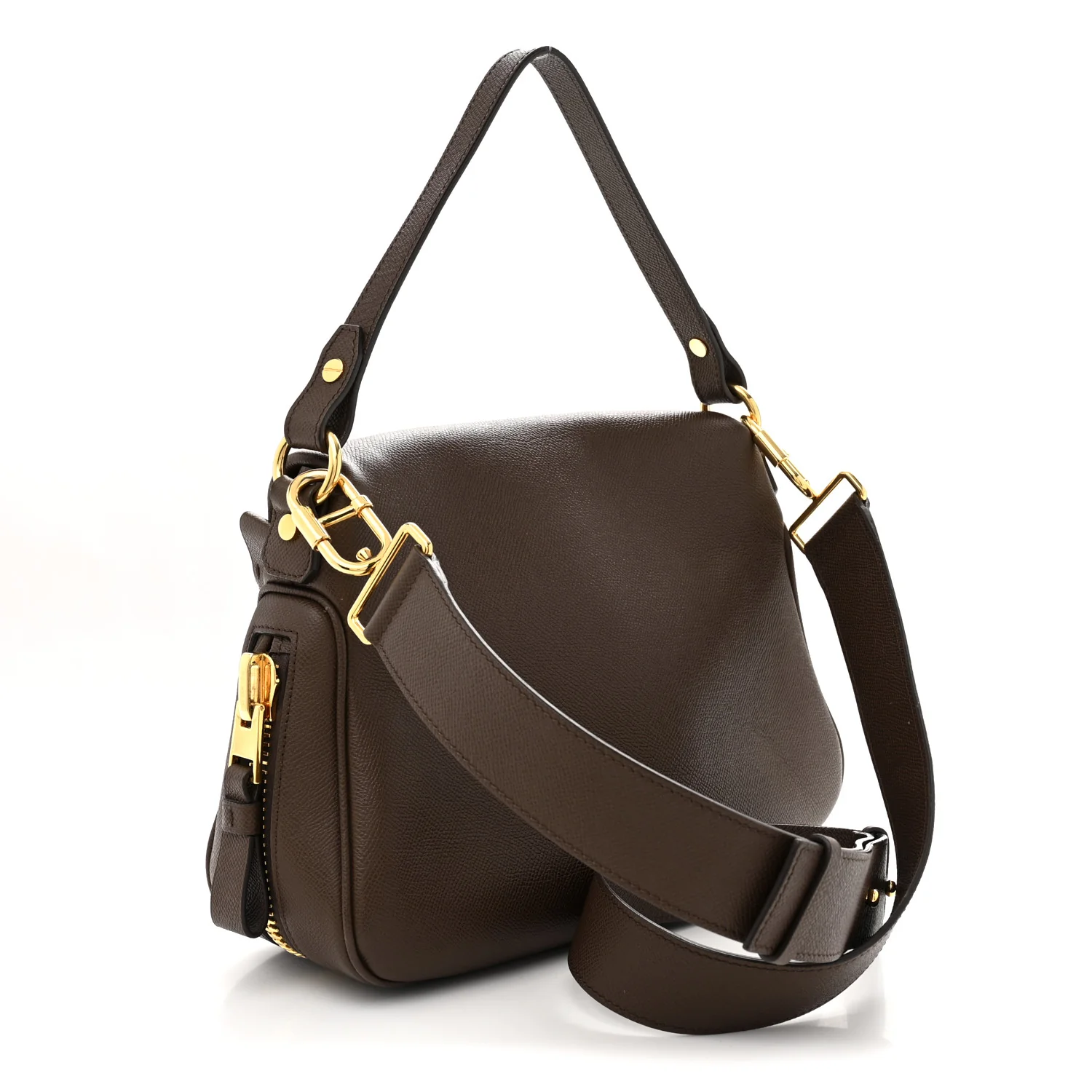 Grained Calfskin Medium Jennifer Crossbody Bag Brown - Top Club