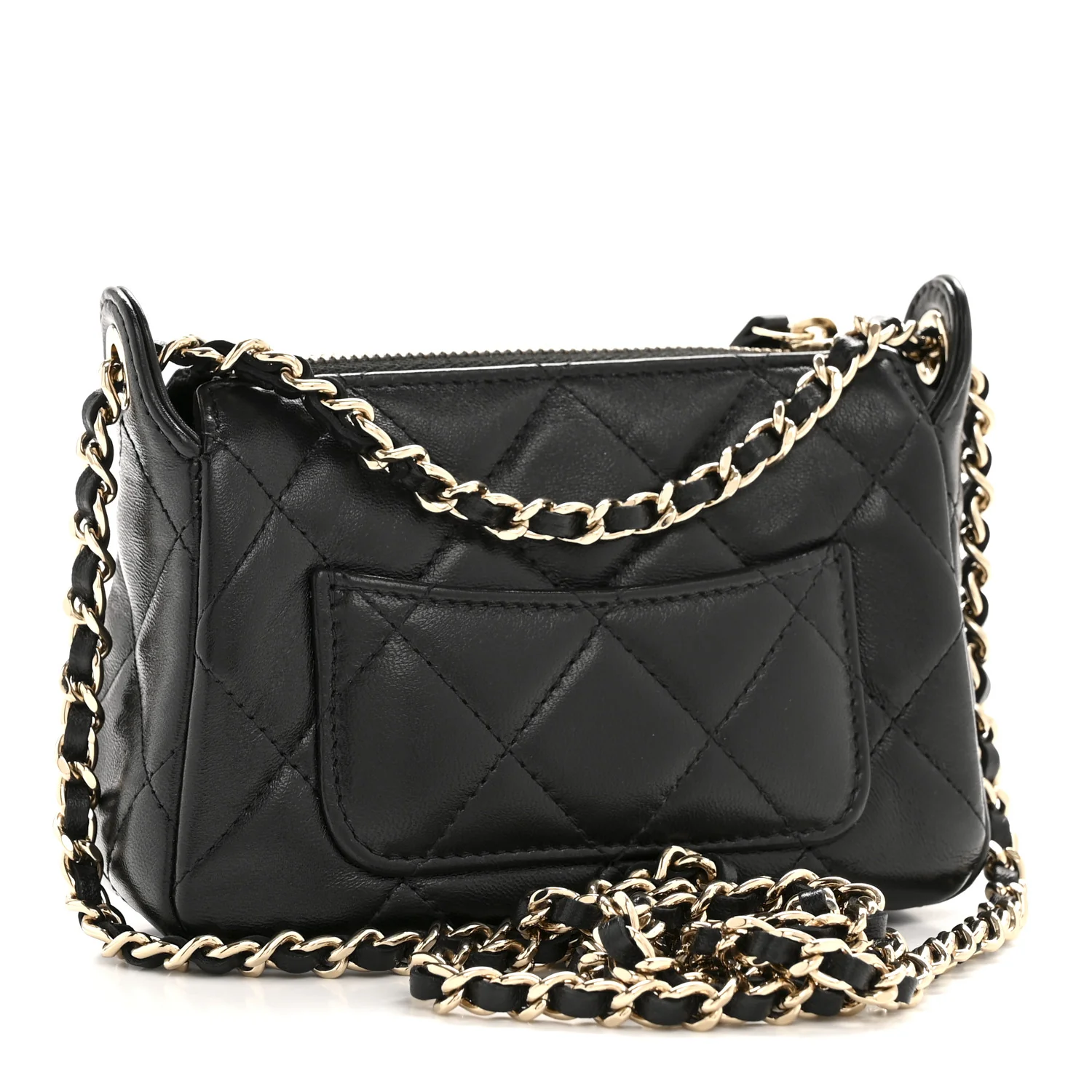 Shiny Crumpled Lambskin Quilted Mini Clutch With Chain Black - Top Club